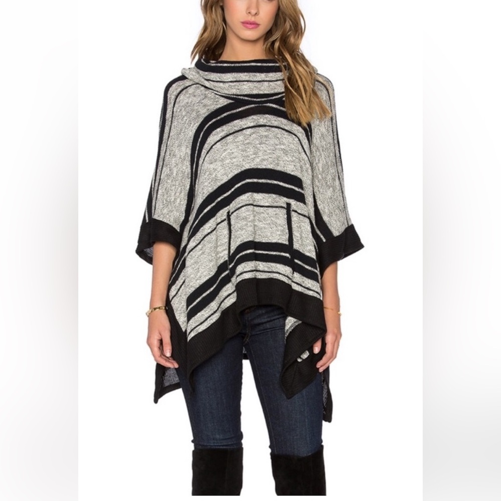 Splendid Cotton Blend Baja Striped Cowl Neck Poncho Cape XS/S Made in USA